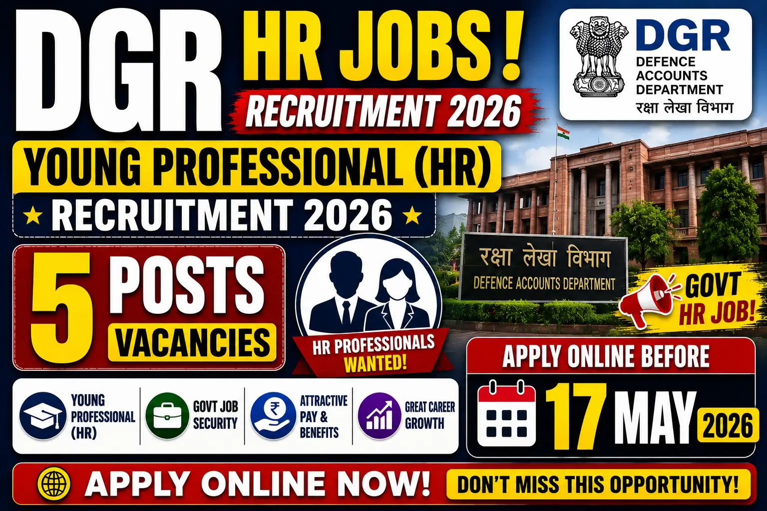 DGR Young Professional (HR) Recruitment 2026 Notification Out for 5 Posts; Apply Online Before 17 May