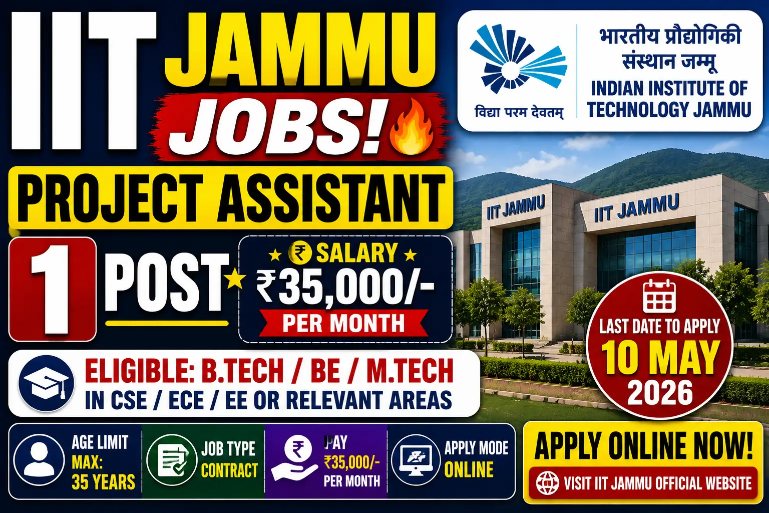 IIT Jammu Project Assistant Recruitment 2026 Notification Out for 1 Post; Apply Online Before 10 May