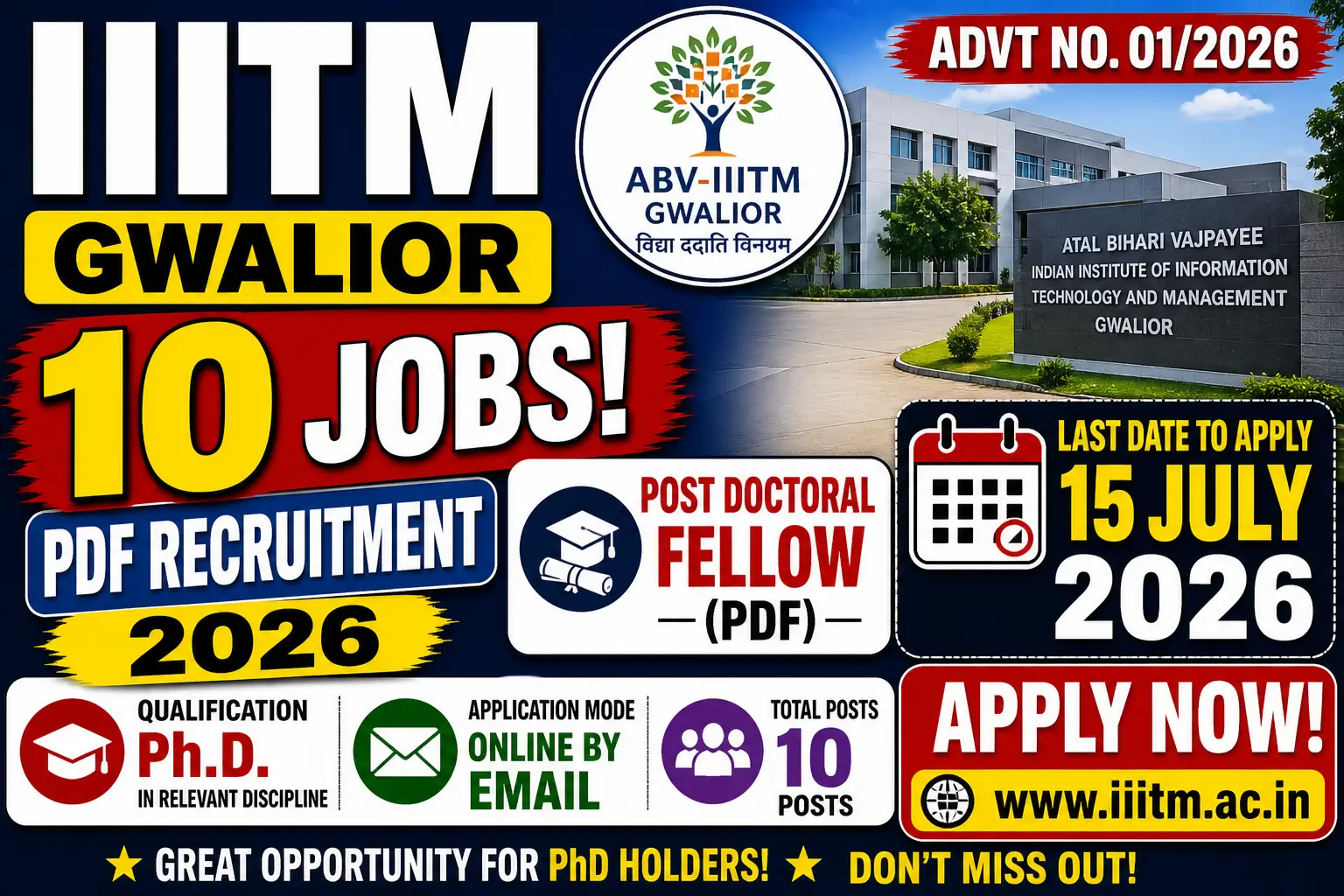 ABV IIITM Gwalior Recruitment 2026: PDF Posts, Eligibility, Last Date 15 July