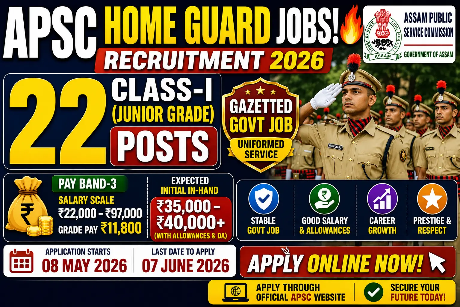 APSC Class-I Home Guard Recruitment 2026 Notification Out for 22 Gazetted Posts