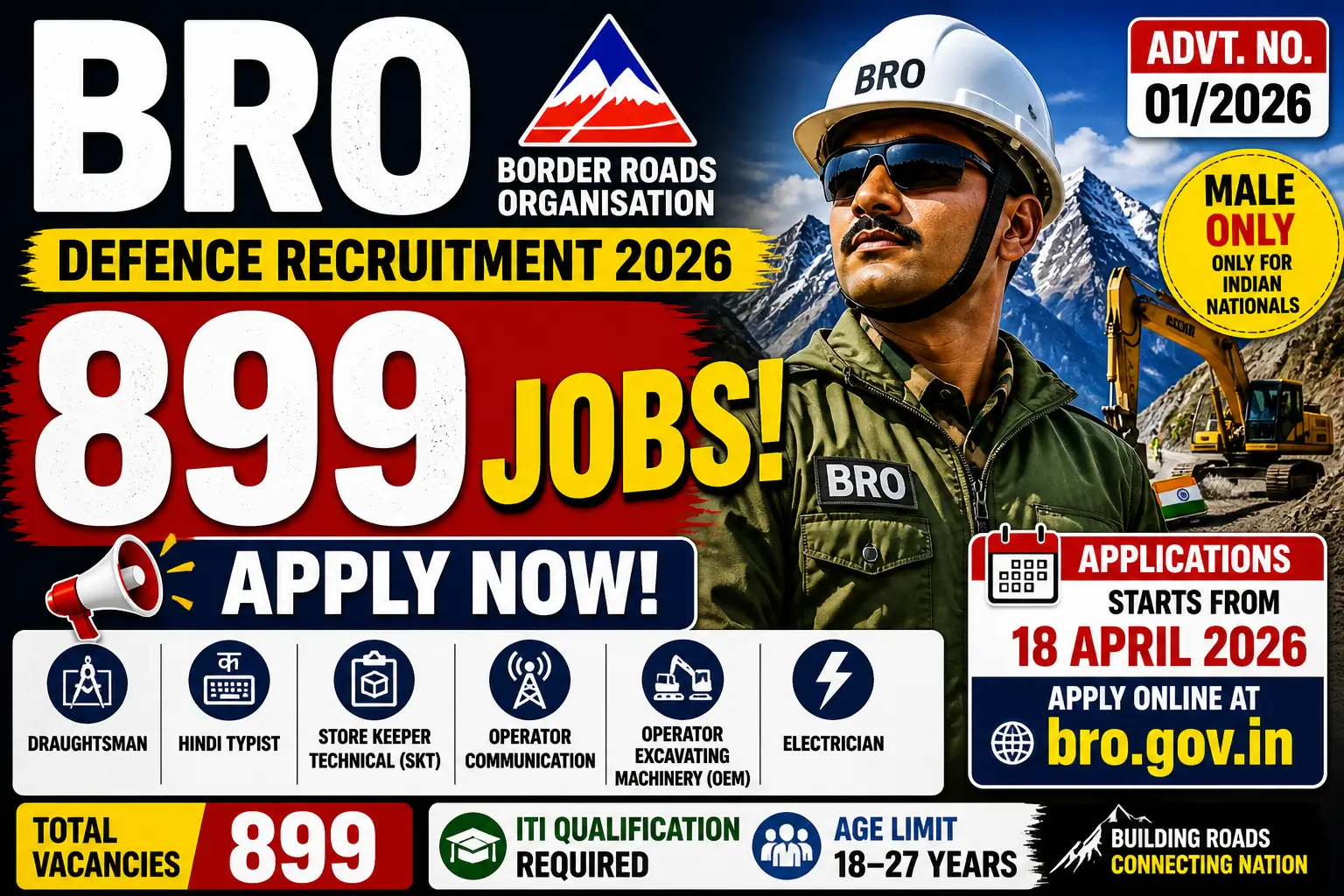 BRO Recruitment 2026 Apply Offline/Online @ bro.gov.in – Important Dates & Eligibility