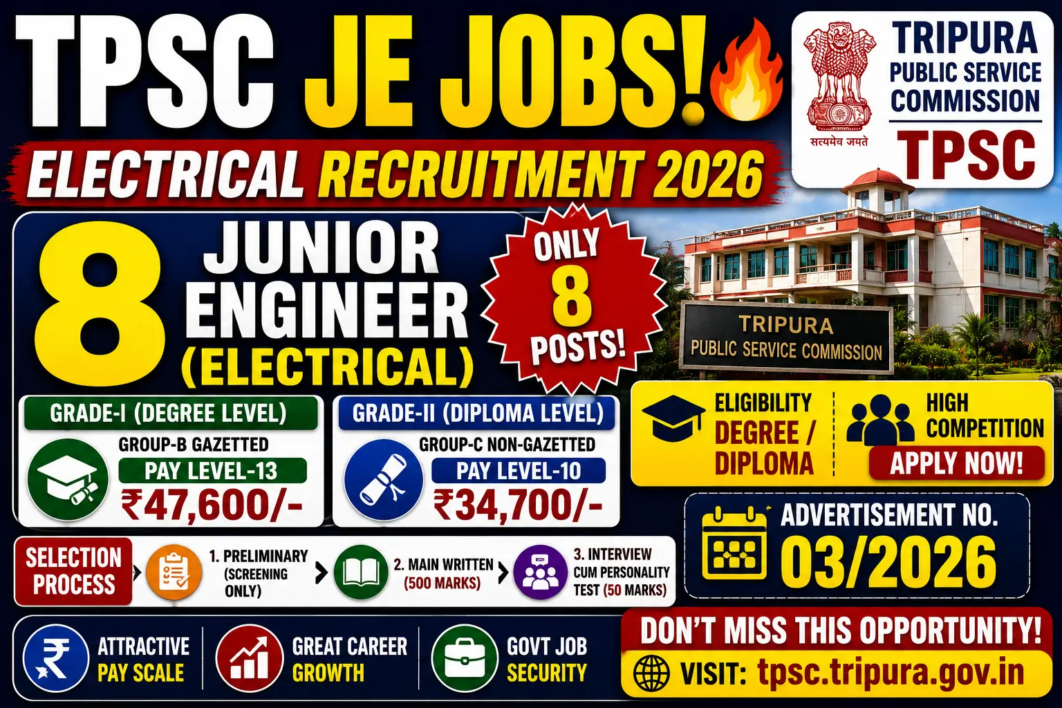 TPSC Junior Engineer (Electrical) Recruitment 2026: Only 8 Seats, High Competition Expected