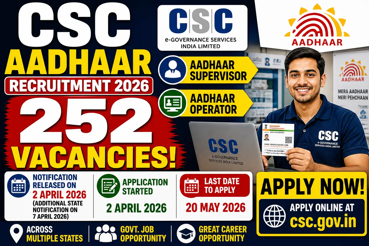 CSC Aadhaar Supervisor Recruitment 2026: Notification Out, Salary & Apply Link Here